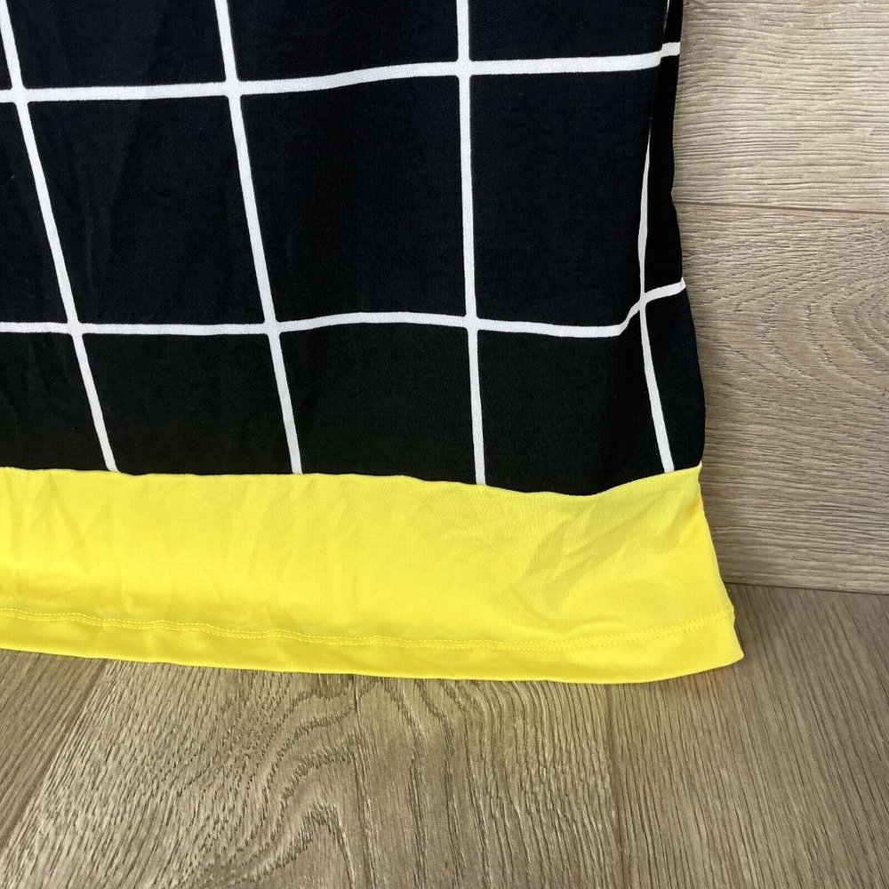 Enfocus Studio Dress Womens 8 Black White Squares Yellow Cuff & Hem Knee Length - Picture 4 of 8